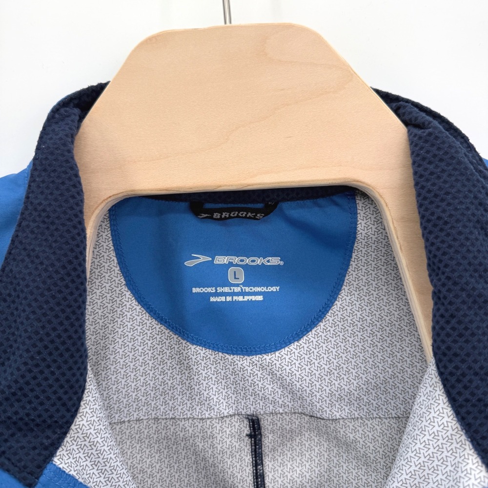 Brooks Canopy Running Jacket Mens Large Blue Shelter Technology Reflective Zip - Picture 7 of 12